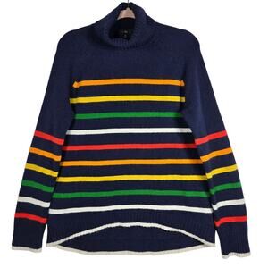 J Crew Sweater Womens Medium Rainbow Stripe Wool‎ Alpaca Turtleneck Pullover